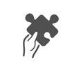 Give Puzzle simple icon. Hold Jigsaw piece sign. Vector