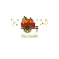 Give Thanks card. Cartoon pumpkins on wheelbarrow. Royalty Free Stock Photo