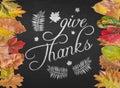 Give Thanks design quote postcard banner with autumn leaves Royalty Free Stock Photo