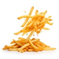 Tasty Temptation: Isolated French Fries Cascade on White Background