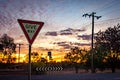 Give Way Australian road sign at sunset Royalty Free Stock Photo