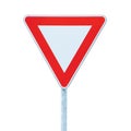 Give way priority yield road traffic roadsign sign, isolatedlarge detailed closeup Royalty Free Stock Photo