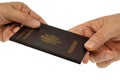 Give your European passport close up on white background