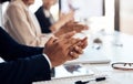 Give your staff something to be happy about. a group of businesspeople clapping during a meeting in a modern office. Royalty Free Stock Photo