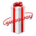 Giveaway advertisement banner design, long big gift box with red ribbon, vector illustration Royalty Free Stock Photo