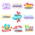 Giveaway advertizing banners set, social media promotion icons Royalty Free Stock Photo