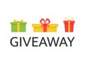 Giveaway banner with bright gift boxes. Social media background. Giveaway Christmas winner. Design elements for business