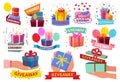 Giveaway banner set, isolated vector illustration. Give away gifts, winner reward and gift prize social media posts