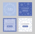 Giveaway banners with white and blue snowflakes