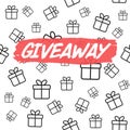 Giveaway card template for blogs. Background with gift boxes.