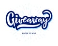 Giveaway enter to win hand lettering with gift on blue rays. Vector illustration Royalty Free Stock Photo