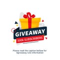 Giveaway 500k subscribers poster template design for social media post or website banner. Gift box vector illustration with modern Royalty Free Stock Photo