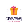 Giveaway logo template design for social media post or website banner. Gift box icon vector illustration with modern typography
