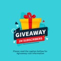 Giveaway 1m subscribers poster template design for social media post or website banner. Gift box vector illustration with modern Royalty Free Stock Photo