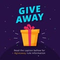 Giveaway poster template design for social media post or website banner. Gift box vector illustration with modern typography text Royalty Free Stock Photo