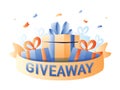 Giveaway for promo in social network, advertizing of giving present, like or repost isolated icon vector. Business acc