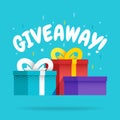 Giveaway for promo in social network, advertizing of giving present, like or repost isolated icon vector