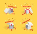 Giveaway sale symbols, Special promotion symbols with opened gift boxes