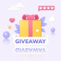 Giveaway in social media design template, 3D gift with box ribbon, thumbs up, heart emoji