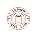 Giveaway stamp, badge, label, icon. Enter to win circle icon with gift box for social media, web design.