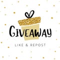 Giveaway vector illustration for promotion in social network. Advertizing of giving present fo like or repost. Decoration banner Royalty Free Stock Photo