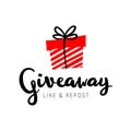 Giveaway vector illustration for promotion in social network. Advertizing of giving present fo like or repost. Decoration banner Royalty Free Stock Photo