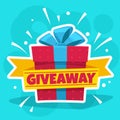 Giveaway winner card. Congratulate and promotional posters. Web banner with gift box with prize. Social media post or