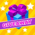 Giveaway winner gift. Free give away wrapped gift box with ribbons template. Giveaways post gift, winner reward banner, quiz