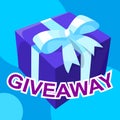 Giveaway winner gift. Free give away wrapped gift box with ribbons template. Giveaways post gift, winner reward banner, quiz