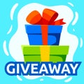 Giveaway winner gift. Free give away wrapped gift box with ribbons template. Giveaways post gift, winner reward banner, quiz