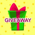 Giveaway winner gift. Free give away wrapped gift box with ribbons template. Giveaways post gift, winner reward banner, quiz