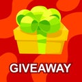 Giveaway winner gift. Free give away wrapped gift box with ribbons template. Giveaways post gift, winner reward banner, quiz