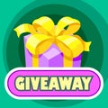 Giveaway winner gift. Free give away wrapped gift box with ribbons template. Giveaways post gift, winner reward banner, quiz