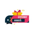 Giveaway winners template design for social media post, surprise package, subscribers reward. Gift box vector for advertising of Royalty Free Stock Photo
