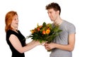 An gives his girlfriend a bouquet of flowers Royalty Free Stock Photo