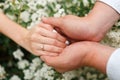 He gives his girlfriend an engagement ring in the botanical garden Royalty Free Stock Photo