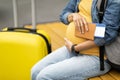 Unrecognizable pregnant woman travelling alone, copy space Royalty Free Stock Photo