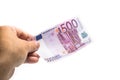 Giving 500 euro banknote Royalty Free Stock Photo