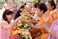 Giving garlands to their seniors Songkran festival