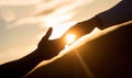 Outstretched hands, salvation, help silhouette, concept help. Giving a helping hand. Rescue, helping gesture or hands Royalty Free Stock Photo