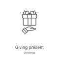 giving present icon vector from christmas collection. Thin line giving present outline icon vector illustration. Linear symbol for Royalty Free Stock Photo
