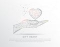 Giving red love heart on hand abstract mash line and composition digitally drawn in the form of broken a part triangle shape and Royalty Free Stock Photo