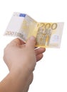 Giving a two hundred euro note Royalty Free Stock Photo