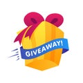 Giweawey Gift box with ribbon on white background. Giveaway enter to win poster template design for social media post or website Royalty Free Stock Photo