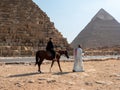 Giza, Cairo, Egypt - September 30, 2021: Pyramids of Giza, a complex of ancient monuments on the Giza plateau. Egyptian in