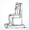 Vector drawing. Egyptian male statue. Pharaoh on the throne