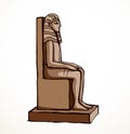 Vector drawing. Egyptian male statue. Pharaoh on the throne