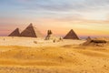 Giza desert, view on the Great Sphinx and the Pyramids, Egypt Royalty Free Stock Photo