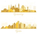 Giza Egypt and Gaziantep Turkey City Skyline Silhouette Set