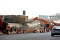 26th of July corridor road development project, removing an old bridge by demolition pliers jaws excavators